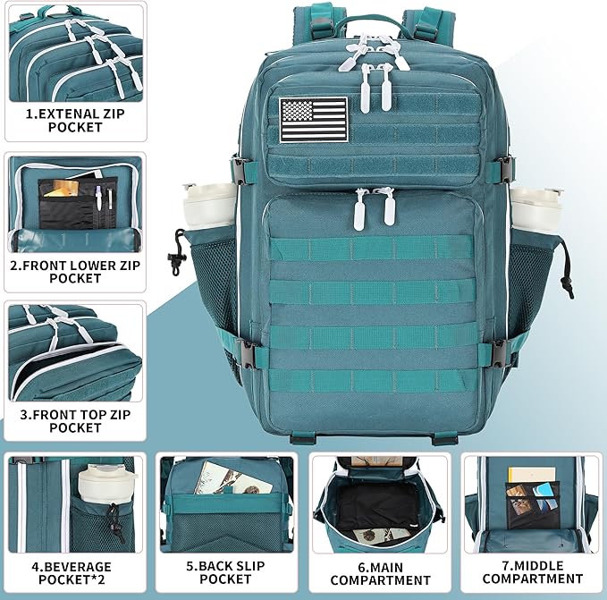 45L Tactical Assault Backpack 3 day assault pack with Molle Waterproof backpack Rucksack for Tactical Backpacks (Blackish Green)