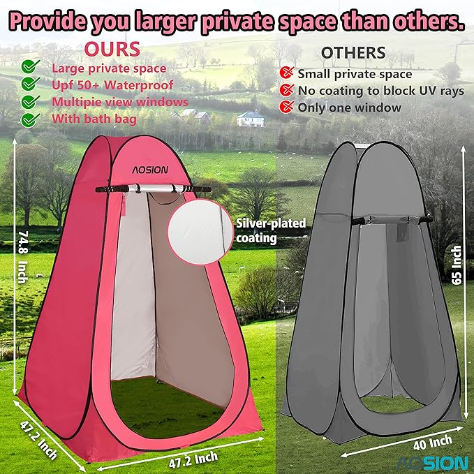 AOSION Privacy Shower Tent,Pop Up Changing Tent,Camp Bathroom Changing Dressing Room,Sun Sunshade Canopy Outdoor Rain Shelter for Camping Hiking Beach Picnic Fishing. (Pink)