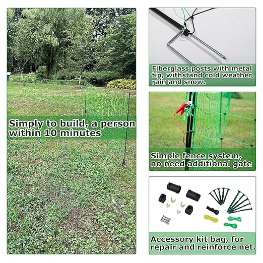 Electric Fence Netting, 42.5" H x 164' L, Larger Animals Electric Fencing for Backyards, Homesteaders, Farms, Ranches, Gardens