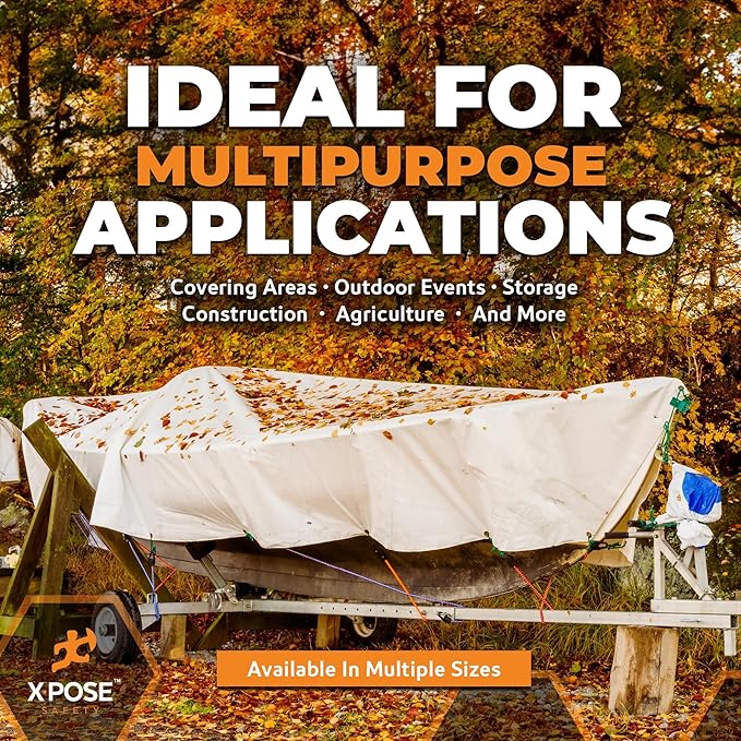 Heavy Duty White Poly Tarp 10' X 10' (2-Pack) - Multipurpose Protective Cover - Durable, Waterproof, Weather Proof, Rip and Tear Resistant - Extra Thick 12 Mil Polyethylene - by Xpose Safety