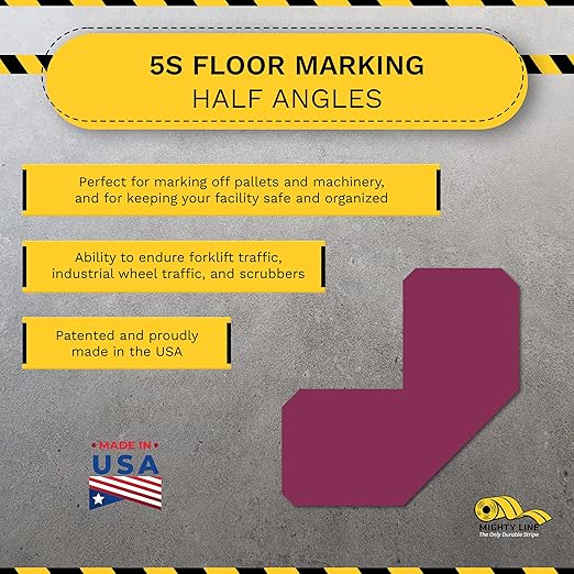 Mighty Line 2" Half Angle Marker Floor Marking Tape for Safety, Caution, Warning, Heavy-Duty, Peel and Stick, Adhesive, Industrial Quality, Purple, Pack of 100