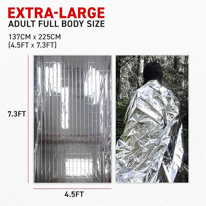 72 HRS Large Emergency Mylar Space Blankets 60-Pack, MIL-SPEC 54″ × 88″ Thermal Survival Foil – Retains 90% Body Heat, Waterproof Reflective Blanket for Camping, Hiking, Marathon, First Aid
