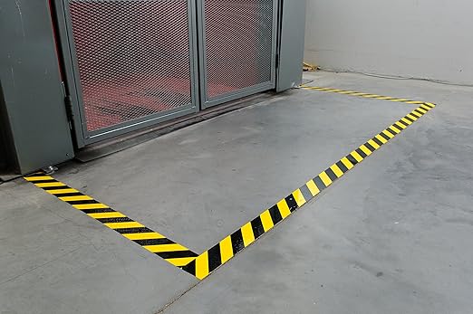 Brady ToughStripe Floor Marking Tape - Yellow and Black Diagonal Stripes, Non-Abrasive Tape - 3" Width, 100' Length - 104347