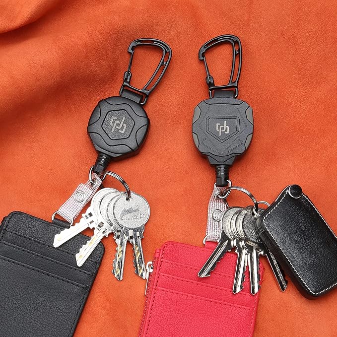 2 Pack Retractable Keychain Heavy Duty Carabiner Badge Holder, Tactical ID Badge Reel with 32” Steel Retractable Cord, 8.0 OZ