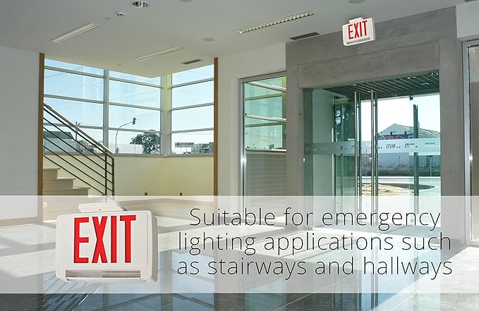 Lithonia Lighting ECBR LED M6 LED Exit and Emergency Light Bar Combo Fixture with Back Up Battery, 3 Watts, Damp Listed, Red Letters