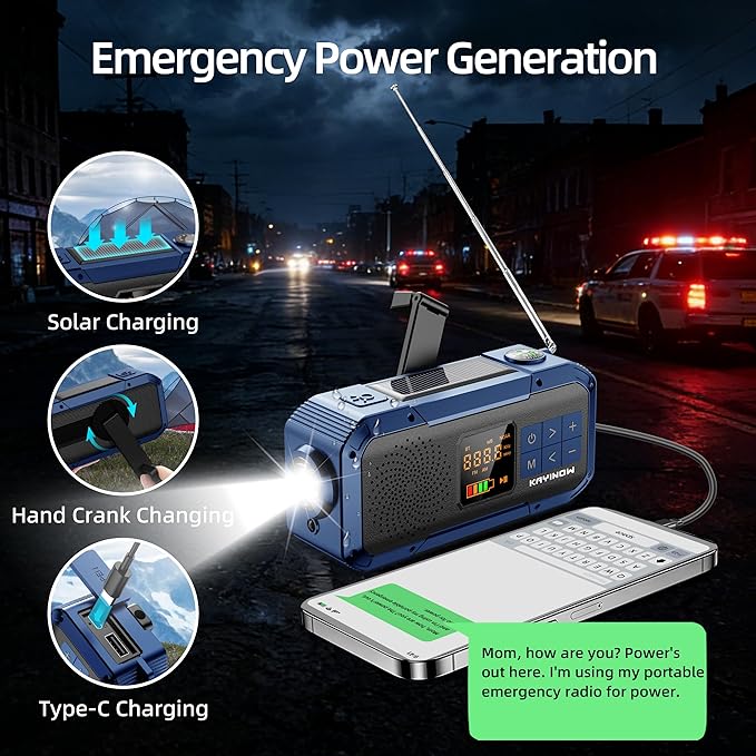 Portable Emergency Radio with AM FM NOAA,Bluetooth Speaker,2000mAh Rechargeable Battery,USB-C Hand Crank Solar Charging,Clear Sound Quality,Flashlight,SOS Alarm for Storm Power Outages Camping