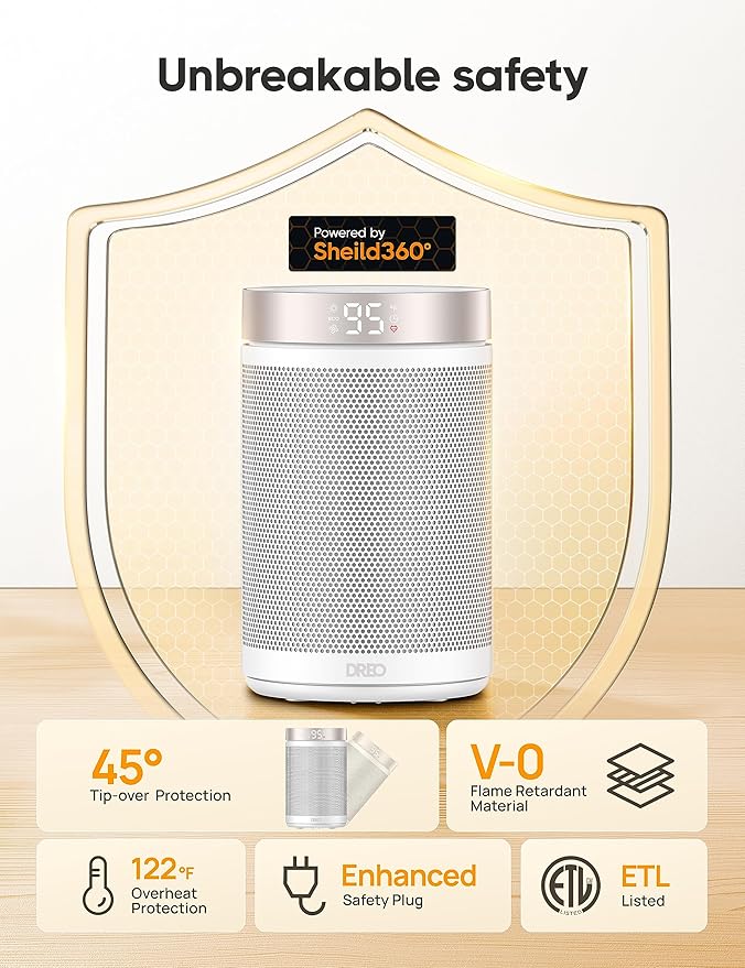 Dreo Space Heater, Portable Electric Heaters for Indoor Use with Thermostat and Remote, 2024 Upgraded, Digital Display, 12H Timer, 5 Mode, 1500W PTC Ceramic Fast Safety Heat for Office Bedroom Home