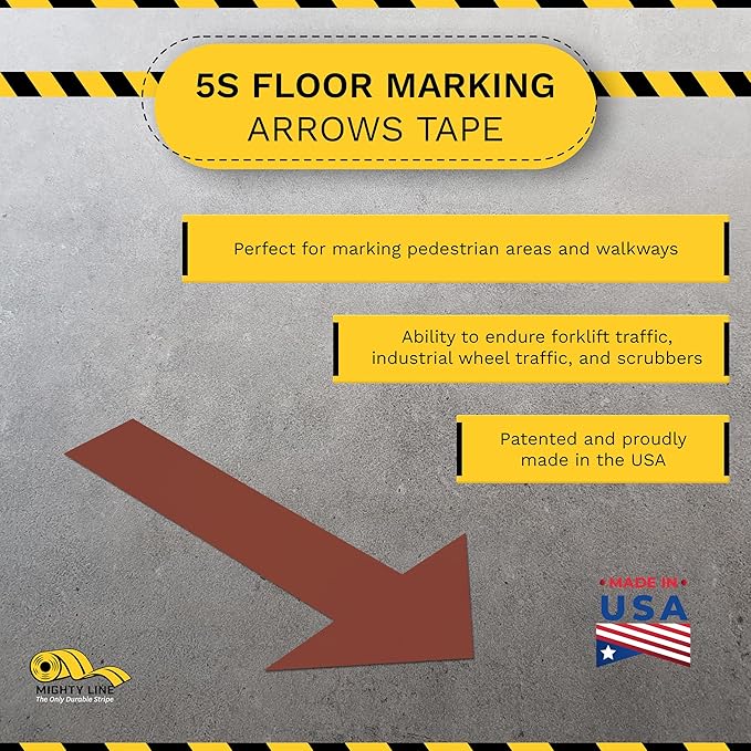 Mighty Line Solid Arrows Directional Sticker Sign Floor Marking Tape for Safety, Caution, Warning, Heavy-Duty, Peel and Stick, Adhesive, Industrial Quality, Brown, 10" by 6", Pack of 50