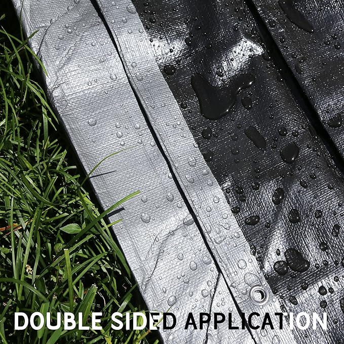 STARPYNG-12 Mil Silver/Black 12x16 Feet Tarp-Heavy Duty Poly Tarp-Cover,Waterproof, UV Resistant, Weather Resistant, Cover Cars, Boats, Courtyards,Camping