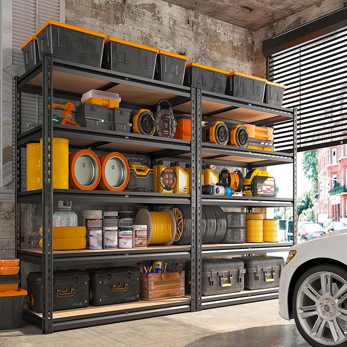 REIBII 2000LBS Garage Shelving Heavy Duty 72''H Storage Shelves 5 Tier Heavy Duty Shelving, Adjustable Metal Shelves for Garage Pantry Closet Kitchen Basement 35.5" W x72 H x 15.8" D, 2 Pack