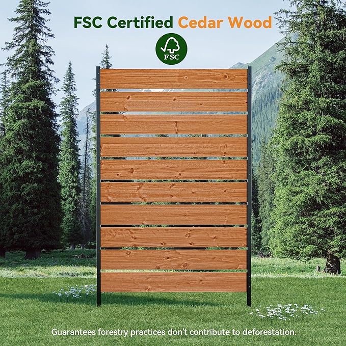 Modern Shade 5' x 3' Wood Privacy Fence Screen (4 Panel) Natural Cedar Wood, Outdoor Privacy Fence Panel for Deck Balcony, Conceals Trash Cans Air Conditioner, Ultimate Fence Privacy Screen