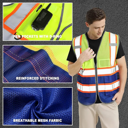 BeautyWill Custom Logo Safety Vest Class 2 High Visibility Reflective Vest for Men - Personalized Logo Team Vest