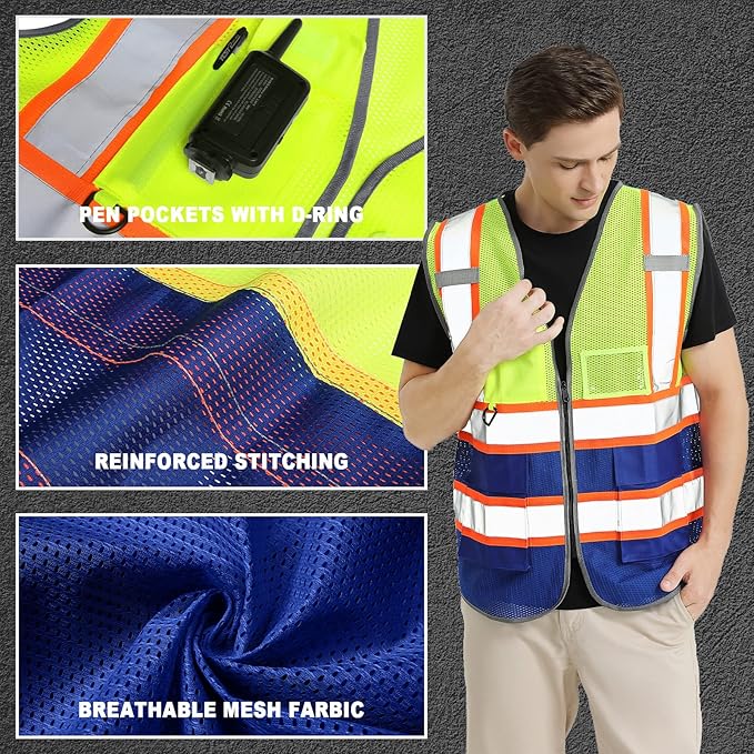 BeautyWill Custom Logo Safety Vest Class 2 High Visibility Reflective Vest for Men - Personalized Logo Team Vest