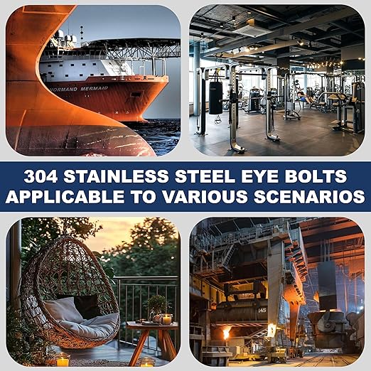 8 Pack M8 Stainless Steel Eye Bolts with Nuts, 5/16" x 3" Long Lifting Ring Eye Bolt， Eye Bolts Heavy Duty for Hang Tie Down Outdoor (8, M8x77mm (5/16"x3"))