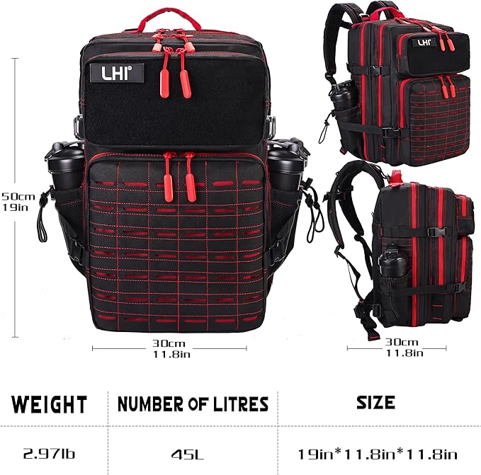 LHI Tactical Military Backpack for Men 25L/45L Large Molle Army Assault Pack 3 Day Hiking Rucksack With Bottle Holder