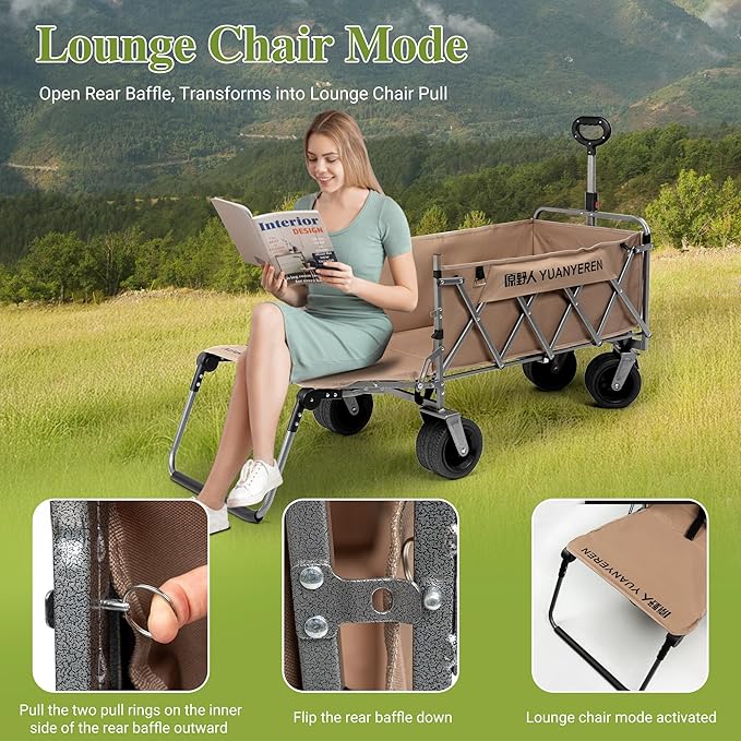 Large Capacity Collapsible Wagon with Opened Tailgate, 500lbs Pulled and Pushed Heavy Duty Folding Wagon Carts, 59" Extra Long Extender Wagons, All-Terrain Big Wheels for Shopping, Sports, Camping