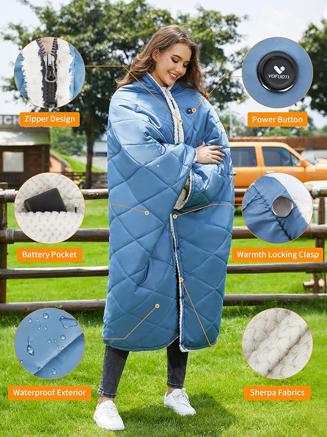 Heated Blanket Battery Operated,12V Heated Shawl Throw Blanket,Cordless heating pad with 15000 battery,Wearable Heated Blanket,Sherpa Lining,3 Heating Set for Car,Camping,Backpacking,Hiking,Travel