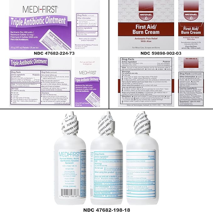 MFASCO Restaurant First Aid Kit Refill - 2021 ANSI/OSHA Compliant - Complete Restaurant First Aid Supplies - Includes Blue Metal Detectable Bandages, Burn Gel - Food Service Area Safety - 496 Pcs