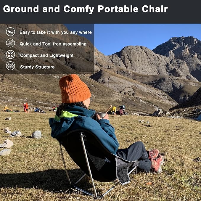 Ultralight Folding Camping Chair Low Lightweight Foldable Camp Chairs with Carry Bag for Hiking, Backpacking, Picnic, Outdoor Concert, Sports Events, Beach