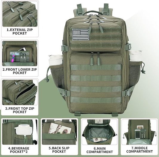 45L Tactical Assault Backpack 3 day assault pack with Molle Waterproof backpack Rucksack for Tactical Backpacks (Army green)
