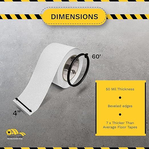 Mighty Line Anti-Slip Caution Floor Marking Tape for Safety, Warning, Heavy-Duty, Peel and Stick, Adhesive, Industrial Quality, 4" Glow, 60' Roll