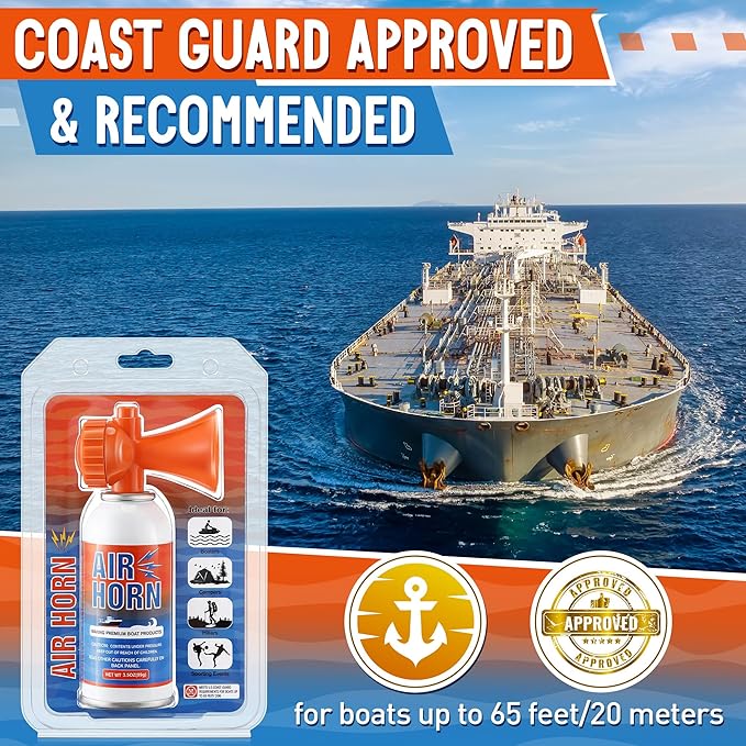 1 Pack Large Air Horn for Safety 3.5oz, 122dB Very Loud Marine Air Horn for Boat, Coast Guard Approved, Great for Boat & Marine Safety, Sporting Events, Travels, Hiking (Orange)