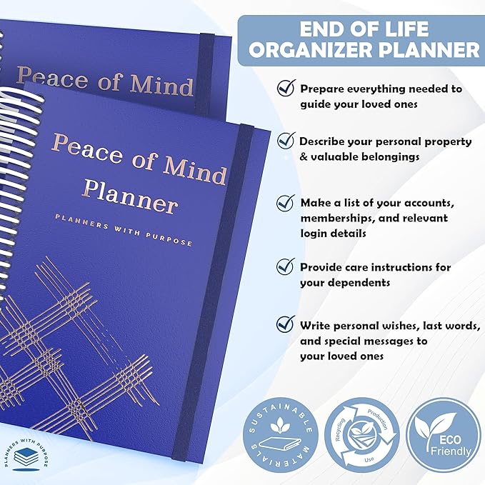 End of Life Planner - Guided Final Arrangements When I'm Gone Workbook Organizer Notebook for Beneficiary Info, Will Preparation, Last Wishes, Funeral Planning - Peace of Mind B5