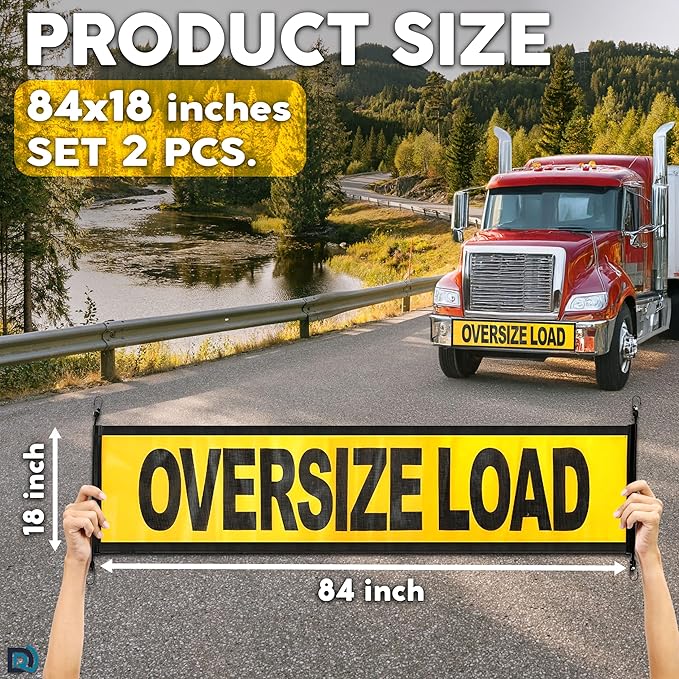 Oversize Load Signs for Trucks 18" x 84", 2 Pack Mesh Nylon Sign with Bungee Cord Metal Hooks for Trailers, and Transport Equipment