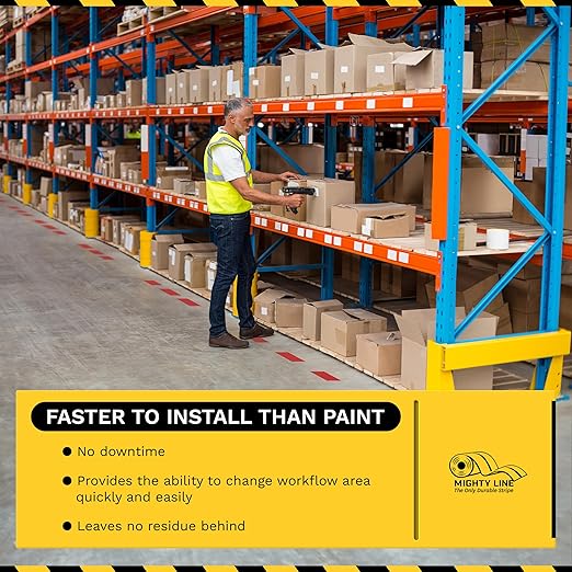 Mighty Line Floor Marking Tape Strips for Safety, Caution, Warning, Heavy-Duty, Peel and Stick, Adhesive, Industrial Quality, Black, 2" by 10"