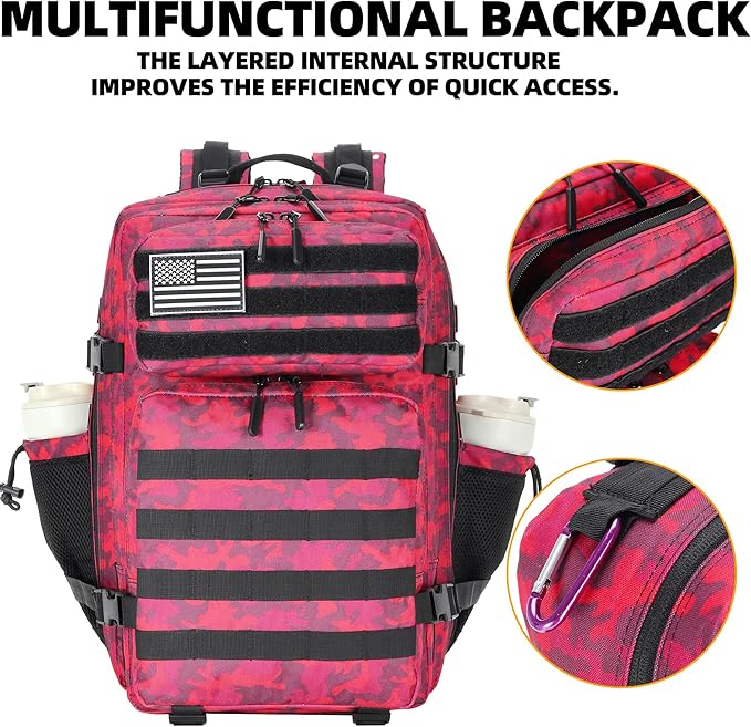 45L Tactical Assault Backpack 3 day assault pack with Molle Waterproof backpack Rucksack for Tactical Backpacks (Red CP)