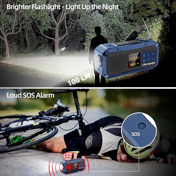 Emergency Weather Radio with IPX5 Waterproof Portable Bluetooth Speaker,USB-C Solar Hand Crank,NOAA Alarm AM FM Radio,Flashlight,SOS Alarm,2000mAh Cell Phone Charger for Camping Survival