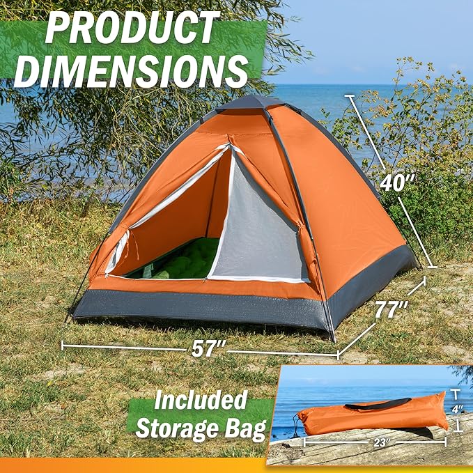 2-Person Dome Tent – Easy Set Up Shelter with Rain Fly and Carrying Bag for Camping