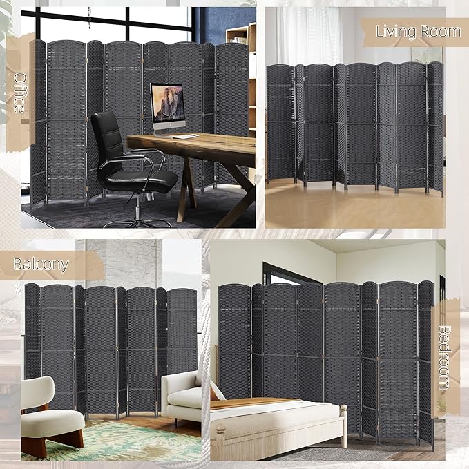 HOMCOM Room Divider, 8 Panel Folding Privacy Screen, 5.6' Tall Freestanding Partition for Home Office, Bedroom, Charcoal Gray