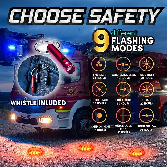 Marcala 4-Pack Rechargeable LED Emergency Road Flares | Large 1200mah Battery for Longer Run Time | Red Diode Road Emergency Light for High Visibility | Rechargeable LED Flares w/Included USB-C Cable