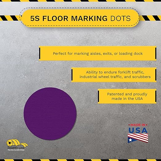 Mighty Line 5.7" Solid Dot Shaped Floor Marking Tape for Safety, Caution, Warning, Heavy-Duty, Peel and Stick, Adhesive Circle Spots, Industrial Quality, Purple, Pack of 100