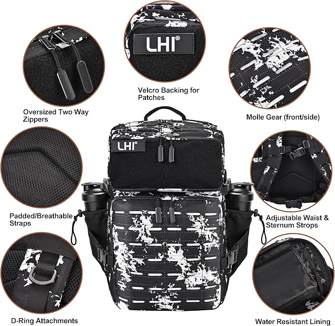 LHI Tactical Military Backpack for Men 25L/45L Large Molle Army Assault Pack 3 Day Hiking Rucksack With Bottle Holder