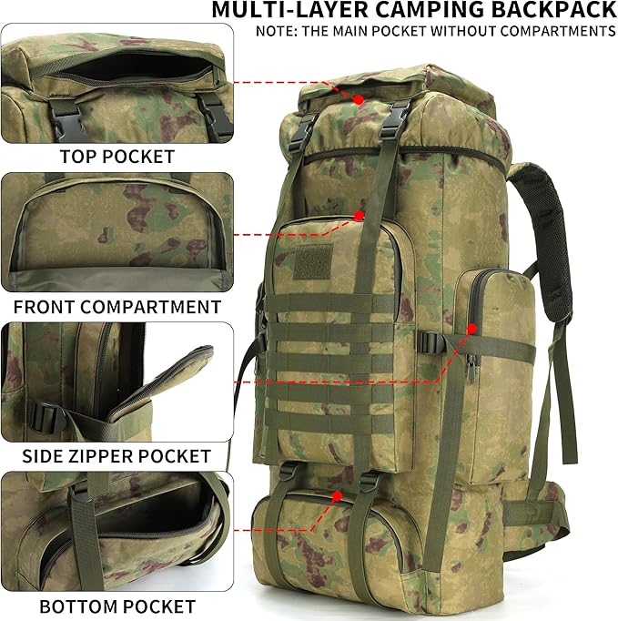 Hiking Backpack for Men 70L/100L Camping Backpack Military Rucksack Molle 3 Days Assault Pack for Climbing