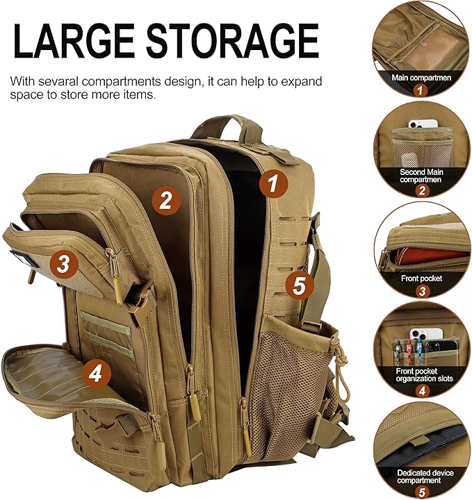 LHI Tactical Military Backpack for Men 25L/45L Large Molle Army Assault Pack 3 Day Hiking Rucksack With Bottle Holder