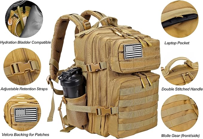 LHI Tactical Military Backpack for Men and Women 25L/35L Army Assault Pack Bag Small Rucksack with Bottle Holder