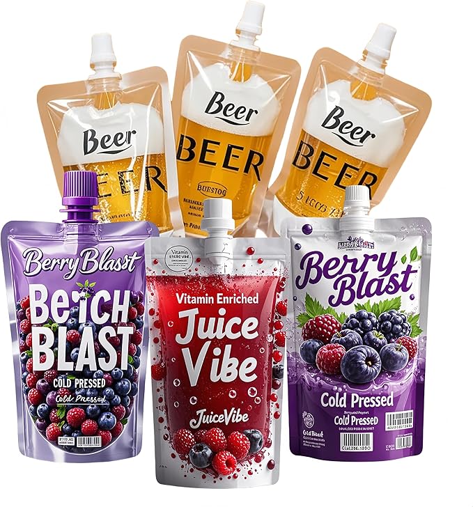 Custom Print Reusable Drink Bags(Min order 1000 pcs), Personalized Drink Pouches, Stand up Spout Plastic Flask Pouch for Juice Milk Brewing Storaging Liquid Packaging（Exclude Shipping Fee）