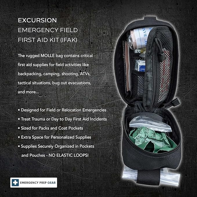 EPG Field First Aid Kit (IFAK) | 44 Piece | Compact Personal First Aid Kit | Backpacking, Camping, Emergency, Travel, Tactical, Go Bag, Bug Out Bag, 72 Hour Kit, Essentials, EDC, Survival IFAK (Black)