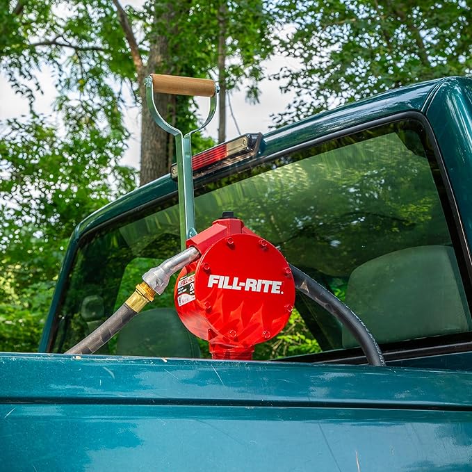 Fill-Rite FR152 Piston Hand Pump with Hose & Nozzle Spout, Red