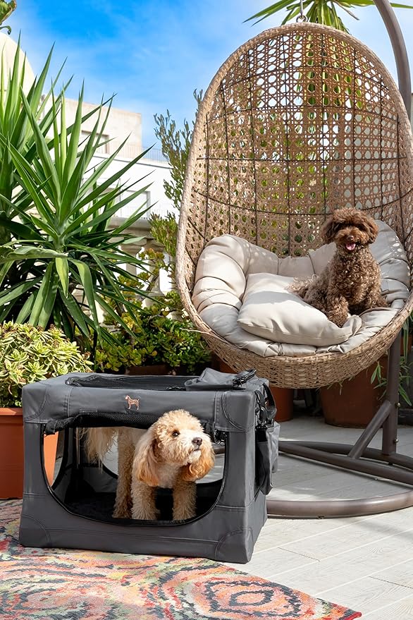 Noah & Paw Collapsible Dog Crate 26 Inch, Small Dog Crate for Small Medium Breeds, Travel Kennel for Car, Including Pet Mat for Pet Cage, 2 Storage Pockets, Handbag, 10mm Locking Zipper 26 * 17 * 17
