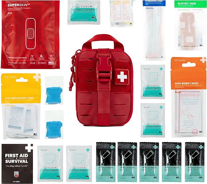 My Medic Sidekick - Camping Hiking and Backpacking First Aid Kit - 70 Items - HSA and FSA Eligible - Small Ifak Great for Travel or Motorcycle - Portable Emergency Kit – Red