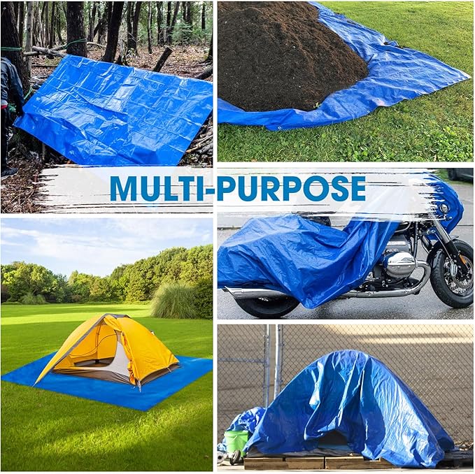 Double-Sided Waterproof Poly Tarp 14x30 Feet 5mil Thick Polyethylene Tarps, Perfect for Outdoor Use, Plastic Cover & Mat for Tent Camping Storage Boat Bikes Vehicles
