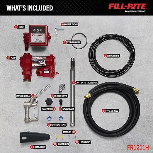 Fill-Rite FR1211H 12V 15 GPM Fuel Transfer Pump with Standard Mechanical Meter Package, Gallons | Gasoline, Diesel, Kerosene, Ethanol & Methanol Blends & Biodiesel