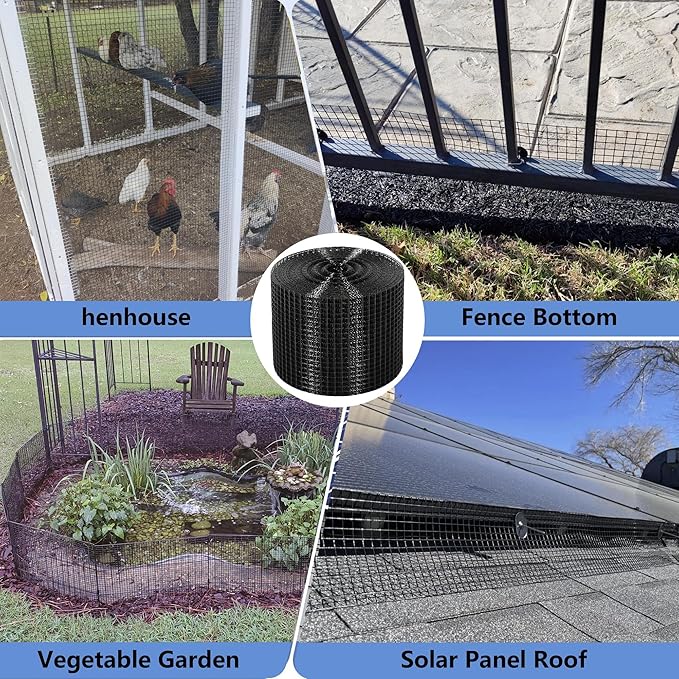 10in X 100ft Critter Guard for Solar Panels, 1/2inch PVC Coated Solar Panel Guard, Critter Guard Roll Kit for Solar Panel Wire Mesh, Black Pigeon Barrier with 120pcs Fasteners, Cutting Scissor, Gloves