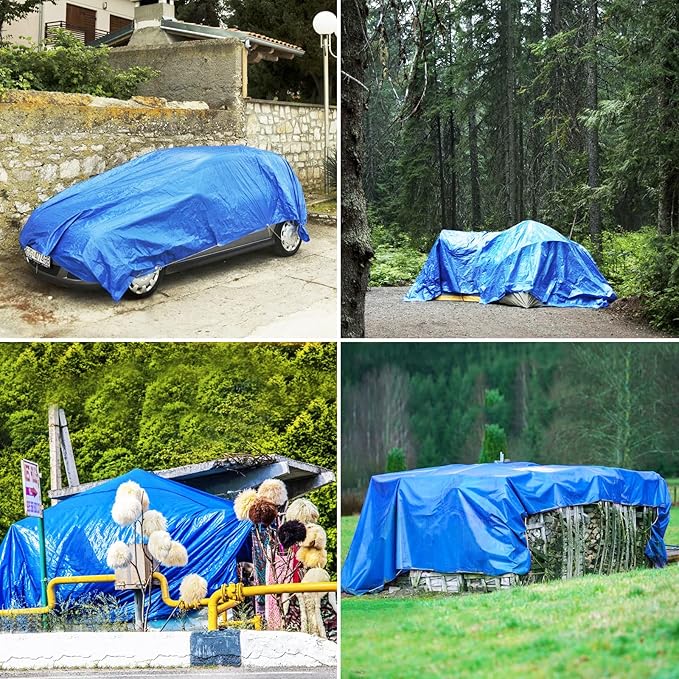 Large Tarps Heavy Duty Waterproof 20x30, Blue Tarp, Waterproof Plastic Poly 16 Mil Thick Tarpaulin with Metal Grommets Every 19.5 Inches - Emergency Rain Shelter, Outdoor Cover, and Camping Use
