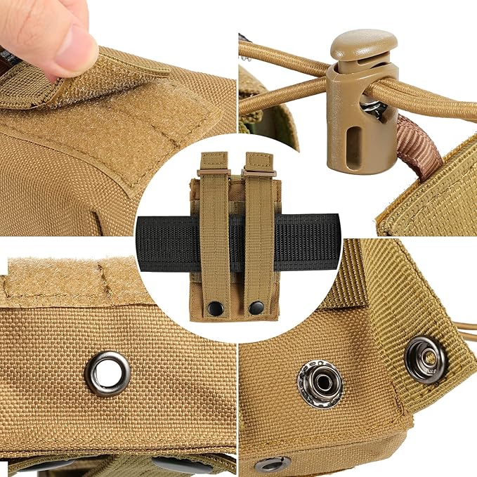 Tactical Radio Holder Radio Holster Molle Radio Pouch Universal Radio Case Military Heavy Duty Radio Bag for Police Firefighter Two Ways Walkie Talkies Vest (Tan)