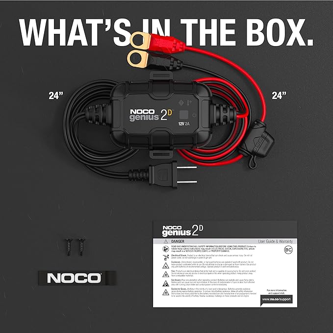 NOCO GENIUS2D: 2A 12V Smart Onboard Battery Charger - Direct-Mount Automatic Maintainer, Trickle Charger & Desulfator with Overcharge Protection & Temperature Compensation – For Lead-Acid Batteries